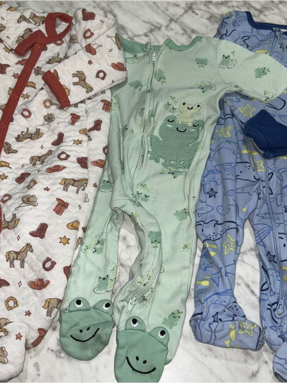 Green Frog Footed sleepwear set bundle sharks horses cowboy boot